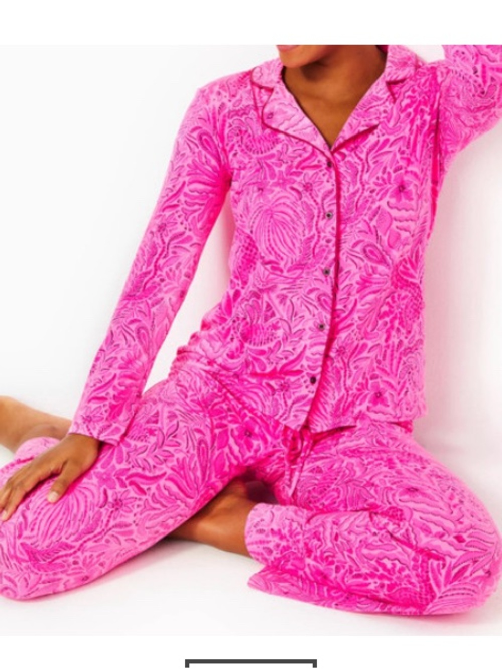 Lilly Pulitzer Pajama Knit Ls Button-Up Top Cerise Pink Pinkie Promises S